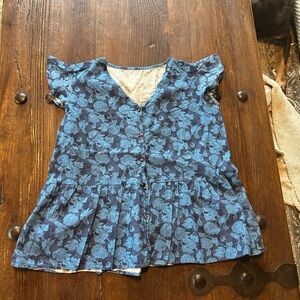 Floral Blue Button-Up Blouse